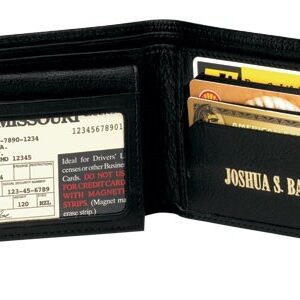 A black wallet with two cards and one id holder.
