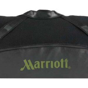 A black bag with the marriott logo on it.