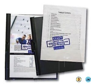 A black folder with some papers on it