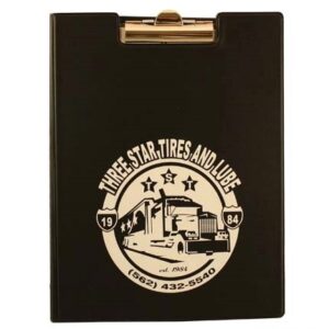 A black clipboard with a picture of a truck on it.
