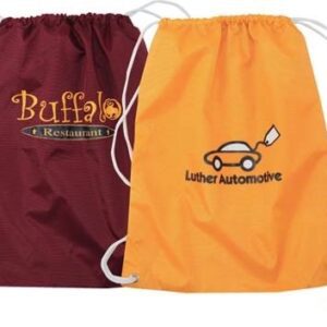 Two bags of different colors with logos on them.