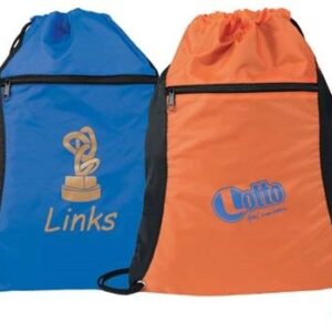 Two bags of different colors with a logo on them.