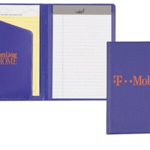 A blue folder with a note pad and pen.