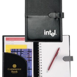 A notebook with a pen and a wallet