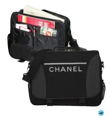 A black bag with chanel written on it