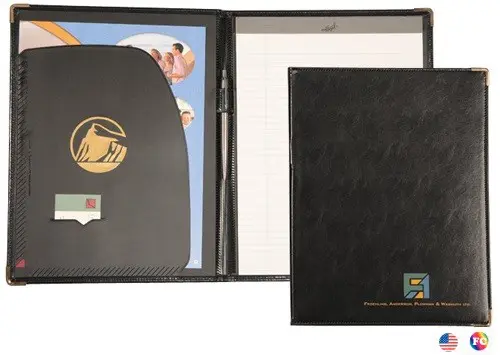 A black folder with a picture of a person in it.