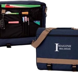 A blue bag with an open and closed compartment.