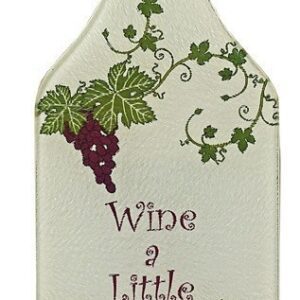 A wine bottle with grapes and leaves on it.