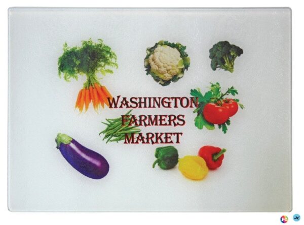 A white board with various vegetables and the words washington farmers market.