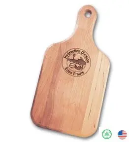 A wooden cutting board with an image of a snake on it.