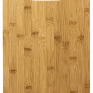 A cutting board with a handle on top of it.