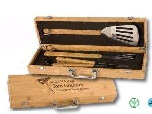 A wooden box with some utensils in it