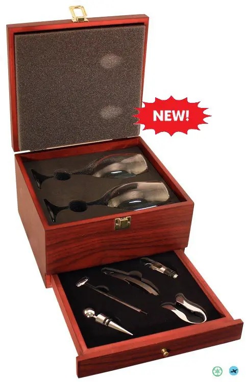 A wooden box with several pairs of scissors in it.