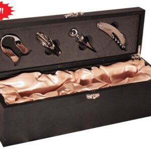A wine box with a set of wine accessories in it.