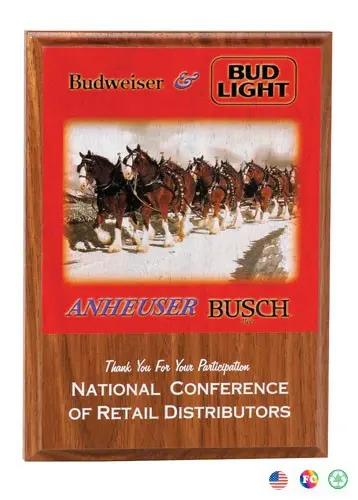 A plaque with budweiser and bud light on it.