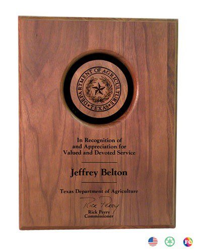 A plaque with the seal of texas on it.