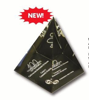 A pyramid shaped box with the words " new !" written on it.