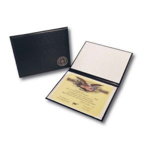 A black leather folder with an eagle on the front.