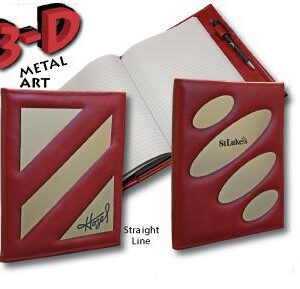 A red book with two different designs on it.