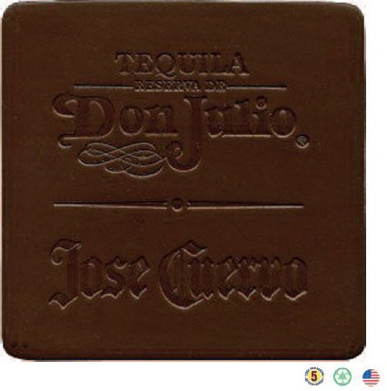 A square shaped chocolate bar with the words " tequila don julio jose cuervo ".