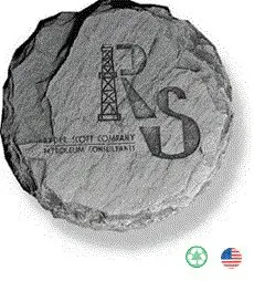 A rock with the initials rs and an oil rig on it.