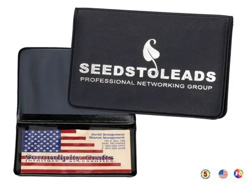 A business card holder with the american flag on it.