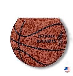 A basketball is shown on the side of a coin purse.