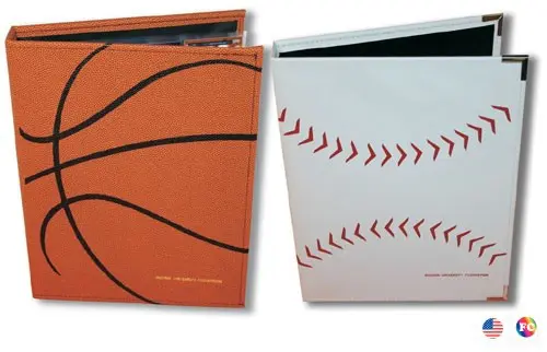 Two different designs of basketball and baseball folders.