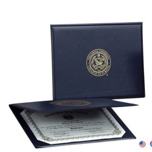 A diploma cover with seal and embossed seal.