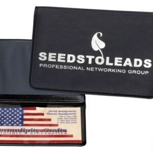A business card holder with the american flag on it.