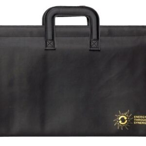 A black bag with a yellow sun logo on it.