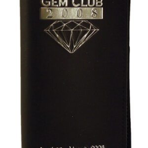 A black book with a silver diamond on the front.