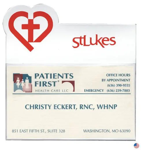 A business card with the name of patients first.