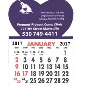 A purple heart shaped calendar with the date of january 1, 2 0 1 7.