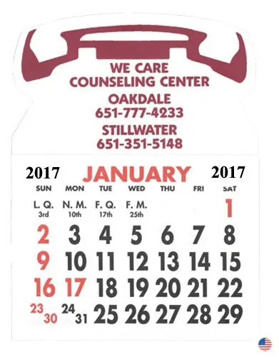 A calendar with the words we care counseling center on it.